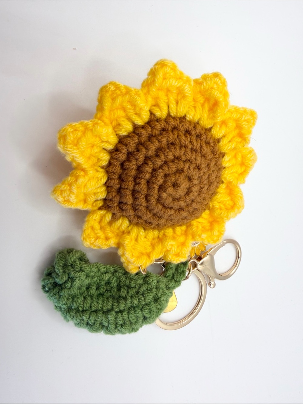 Handmade Crochet Sunflower with Leaf Keychain Charm NWT - Picture 7 of 7